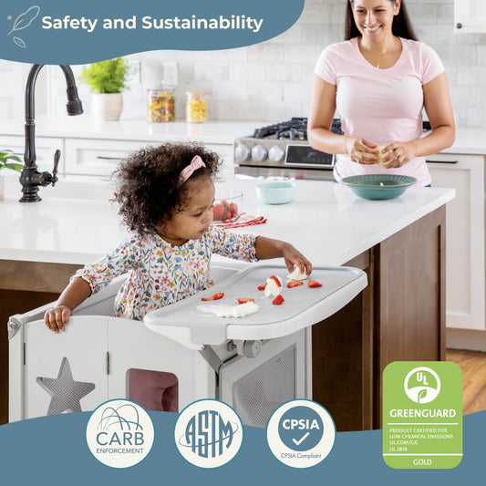 Classic Kitchen Helper Toddler Tower and Mealtime and Play Tray Bundle